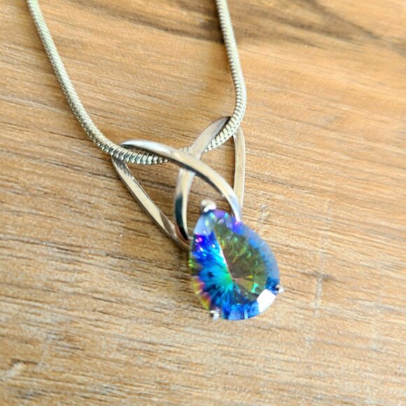 silver Mystic Topaz pendant Jewelry - Rainbow Mystic Topaz sterling silver necklace.